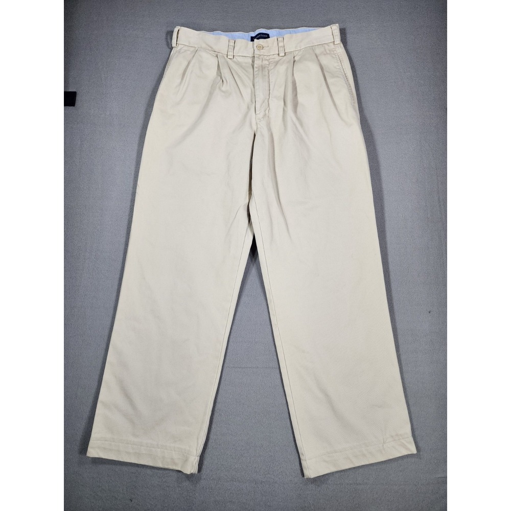 Lands End Men's Pleated Chino Pant Traditional 34x34 Beige Preppy Golf Academia